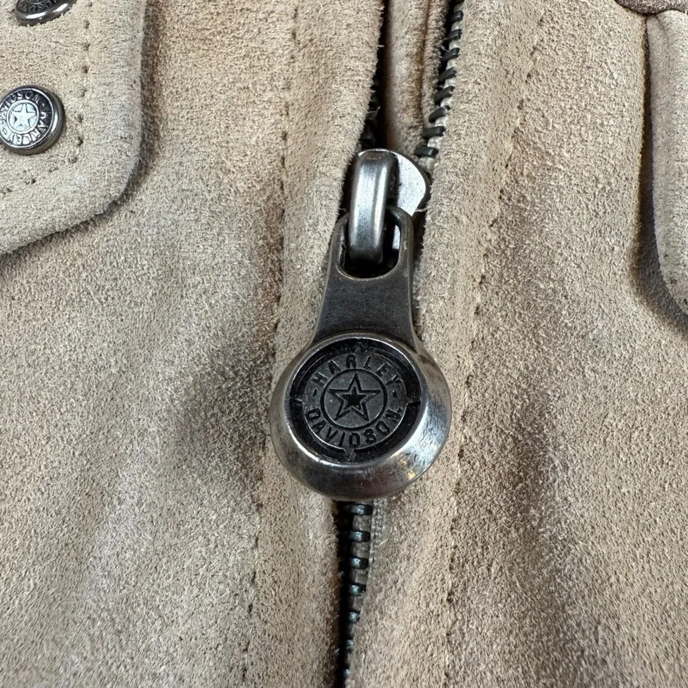 Harley Davidson Suede Leather Jacket Women's XS Embellished Motorcycle Biker Tan - Picture 10 of 10